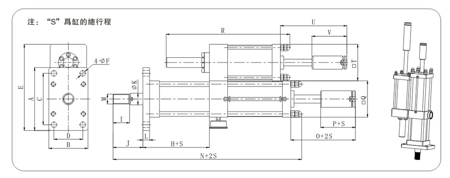 JRD總行程及力行程雙調節增壓缸產品介紹3 JRD總行程及力行程可調增壓缸設計圖