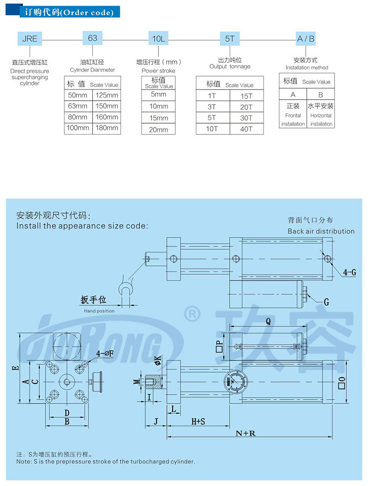 直壓式氣液增壓缸訂購(gòu)尺寸代碼